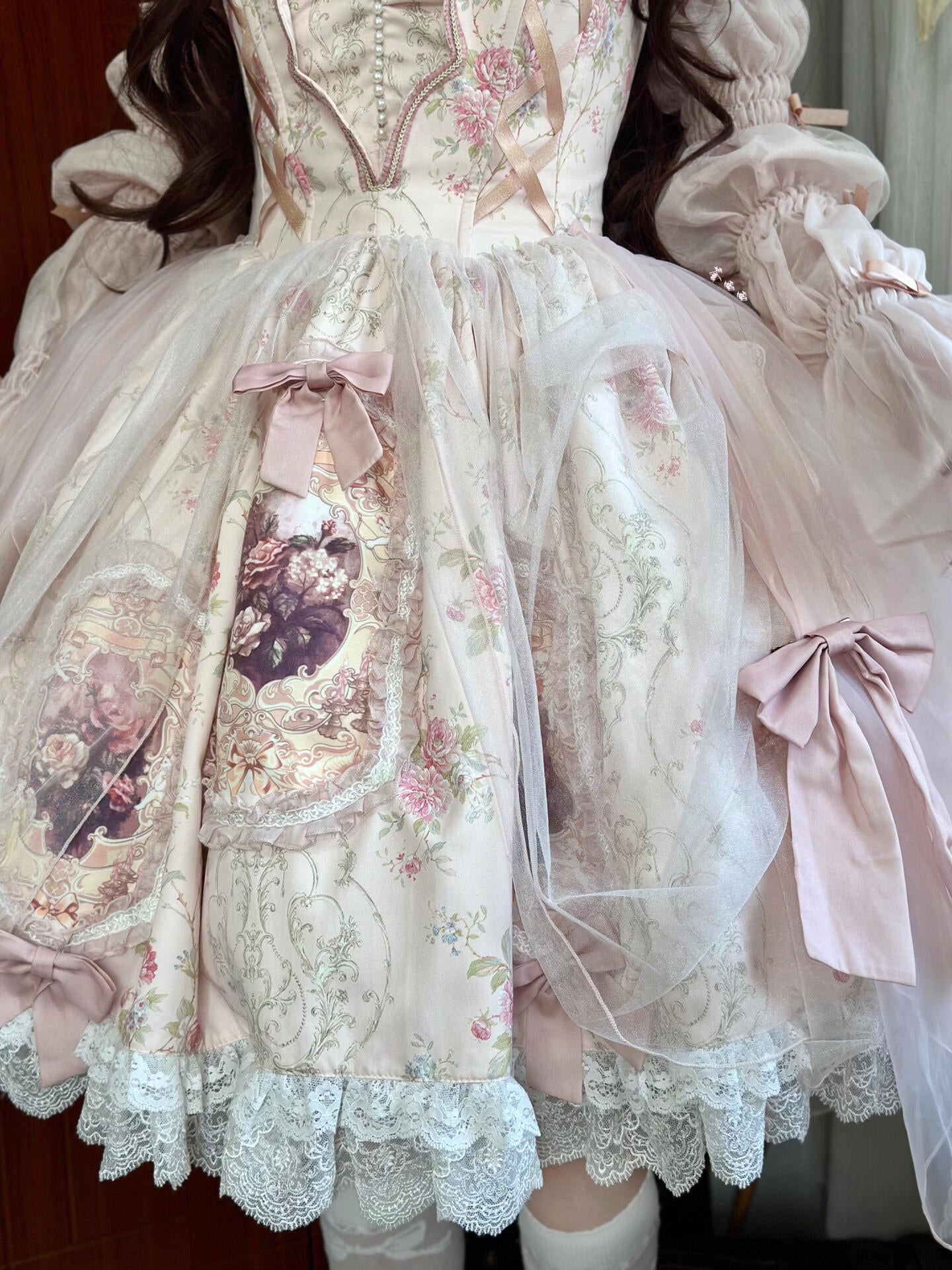 Exclusive Sukuroi Elegant Floral Lolita Dress with Corset Lacing and Ruffled Skirt