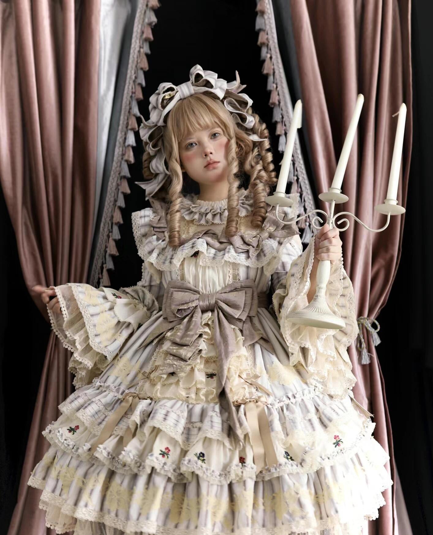 Sukuroi Exclusive - Striped Lace Manor OP Dress