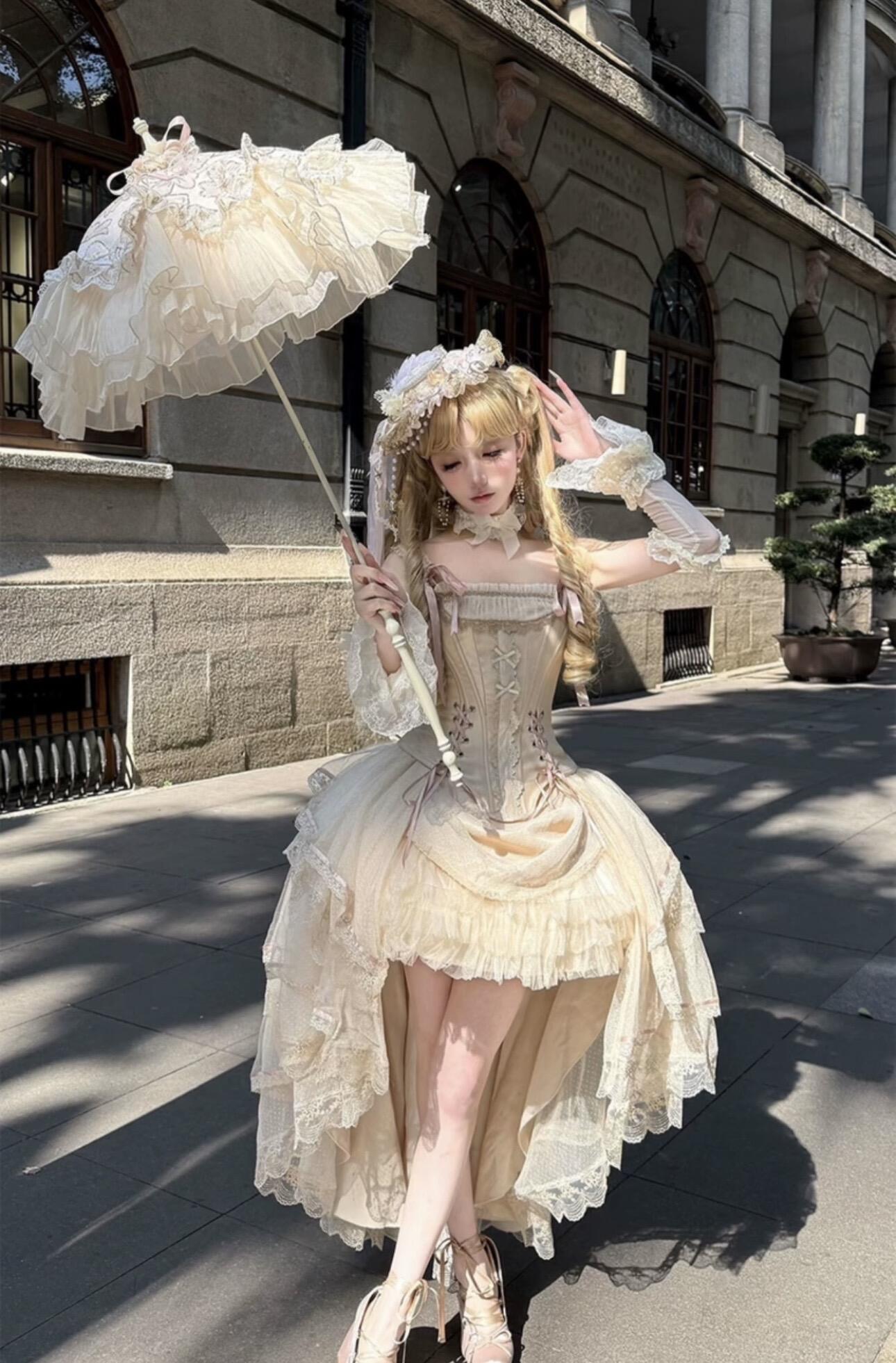 Baroque Court Lolita Dress Beige and Black