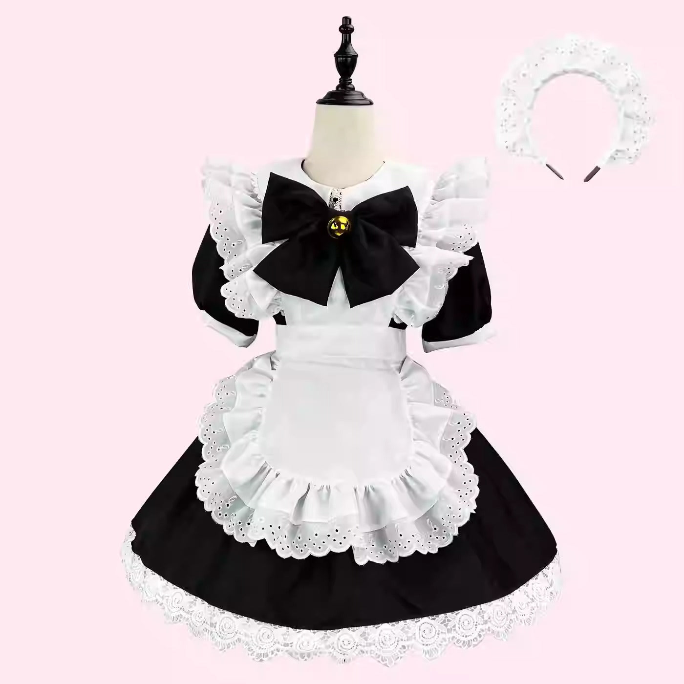 Plus Size Short Maid Dress Black and White with White Headband