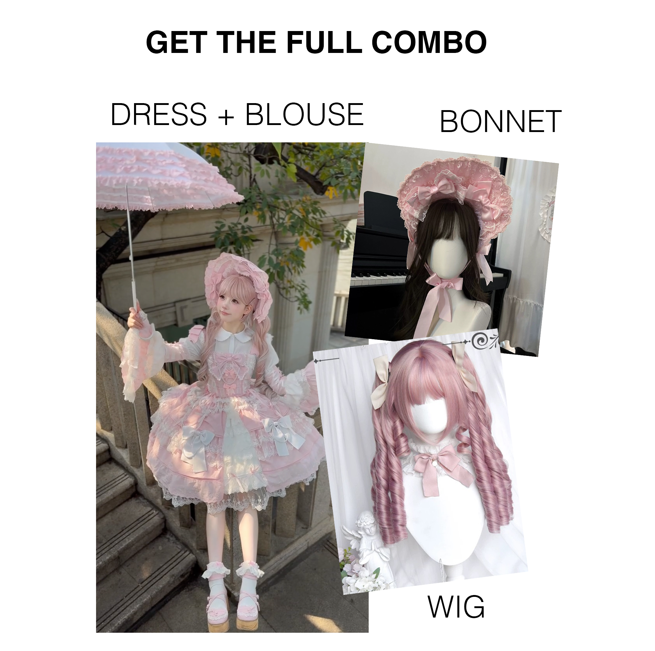 Elegant Pink Lolita Dress with White Blouse & Matching Bonnet