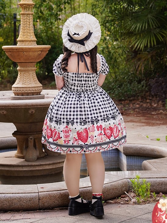 Strawberry Picnic Gingham Lolita Dress