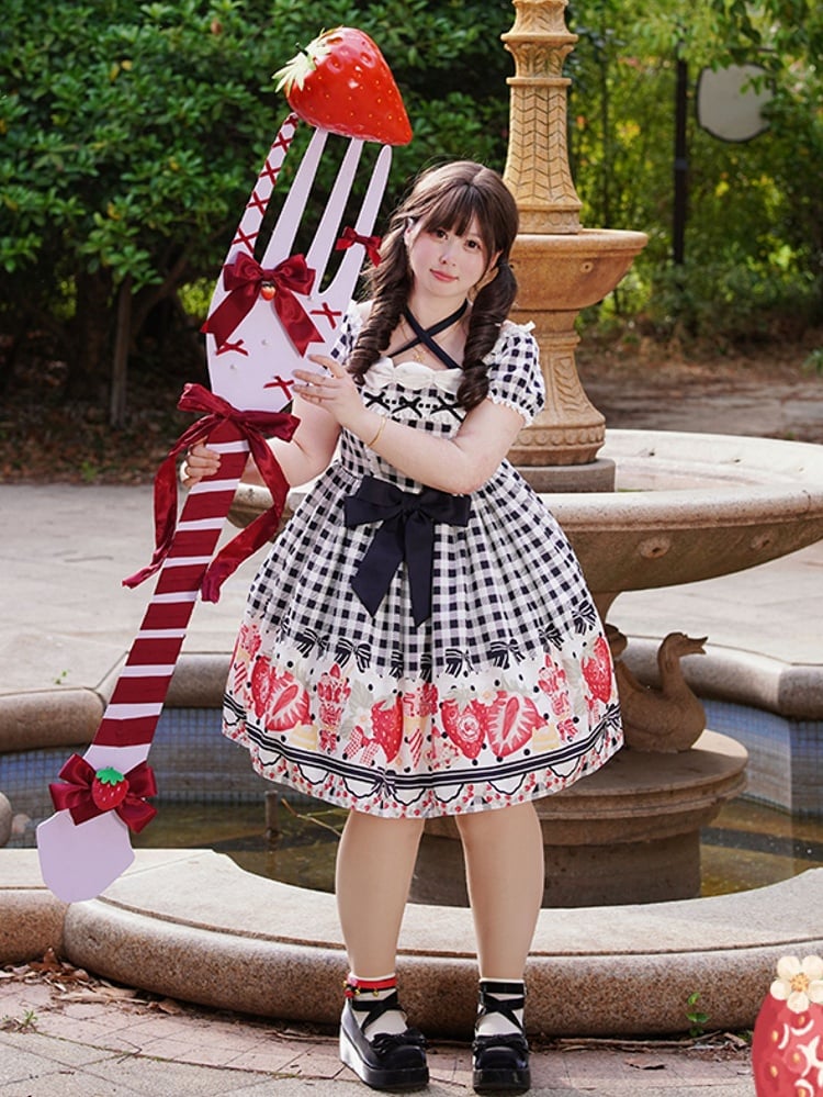 Strawberry Picnic Gingham Lolita Dress