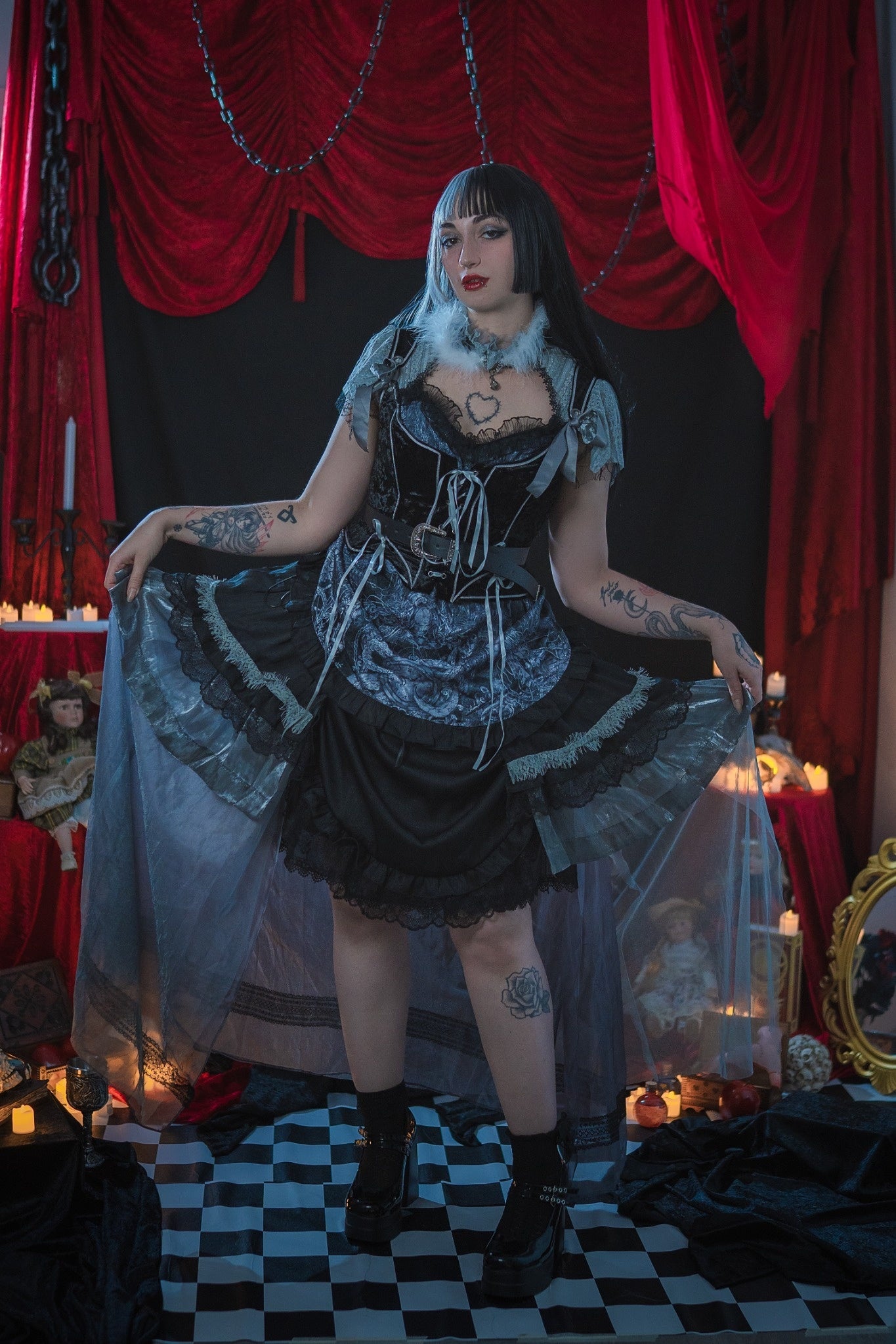 Moonlit Gothic Enigma OP Dress (Black Silver)