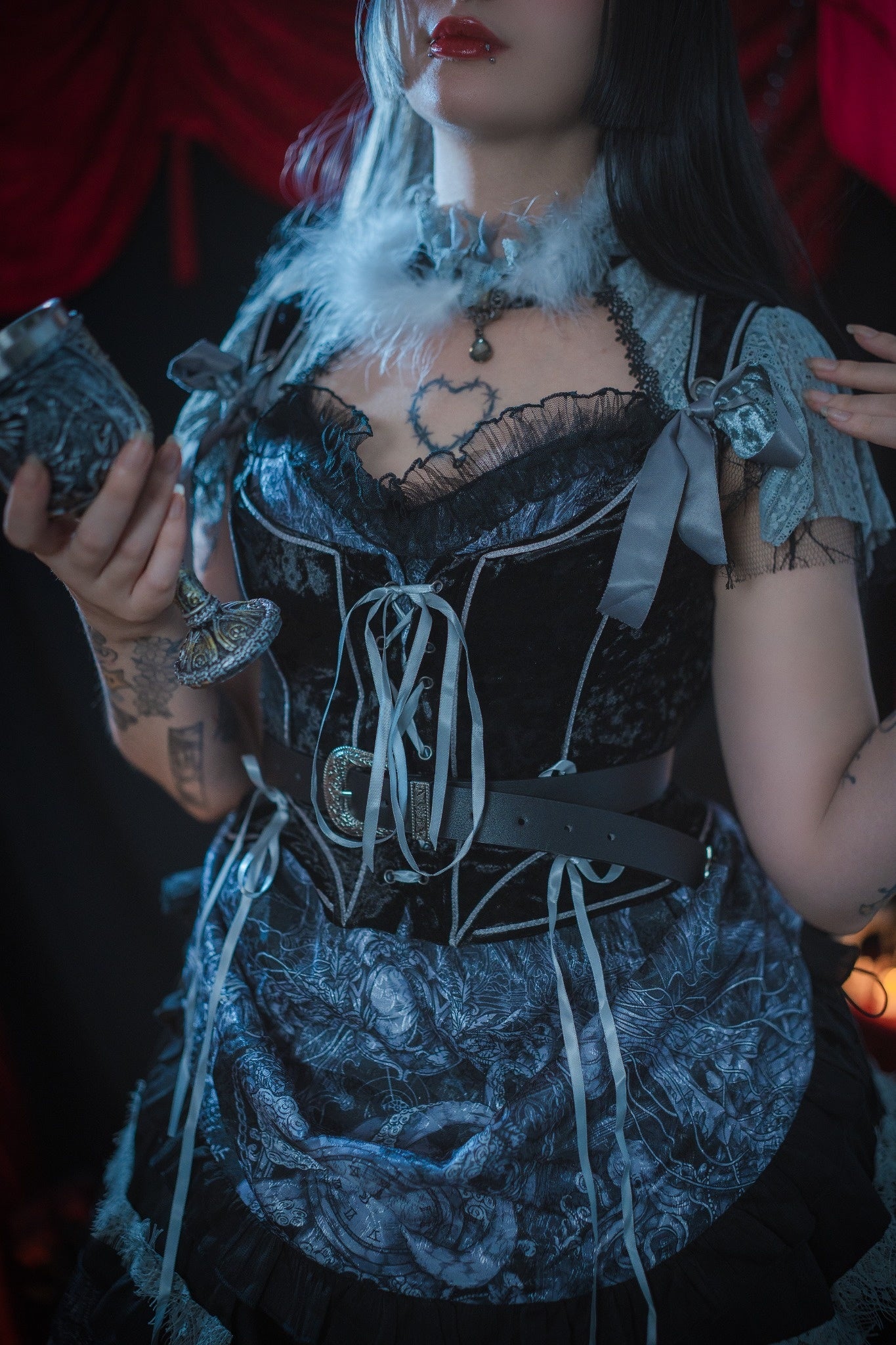 Moonlit Gothic Enigma OP Dress (Black Silver)