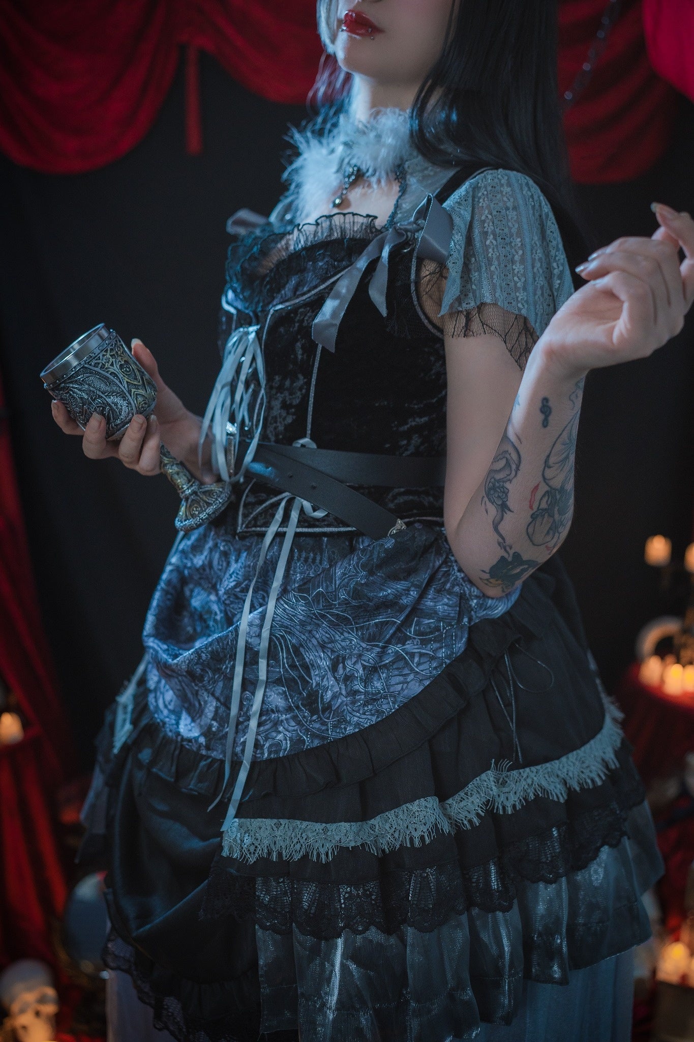 Moonlit Gothic Enigma OP Dress (Black Silver)