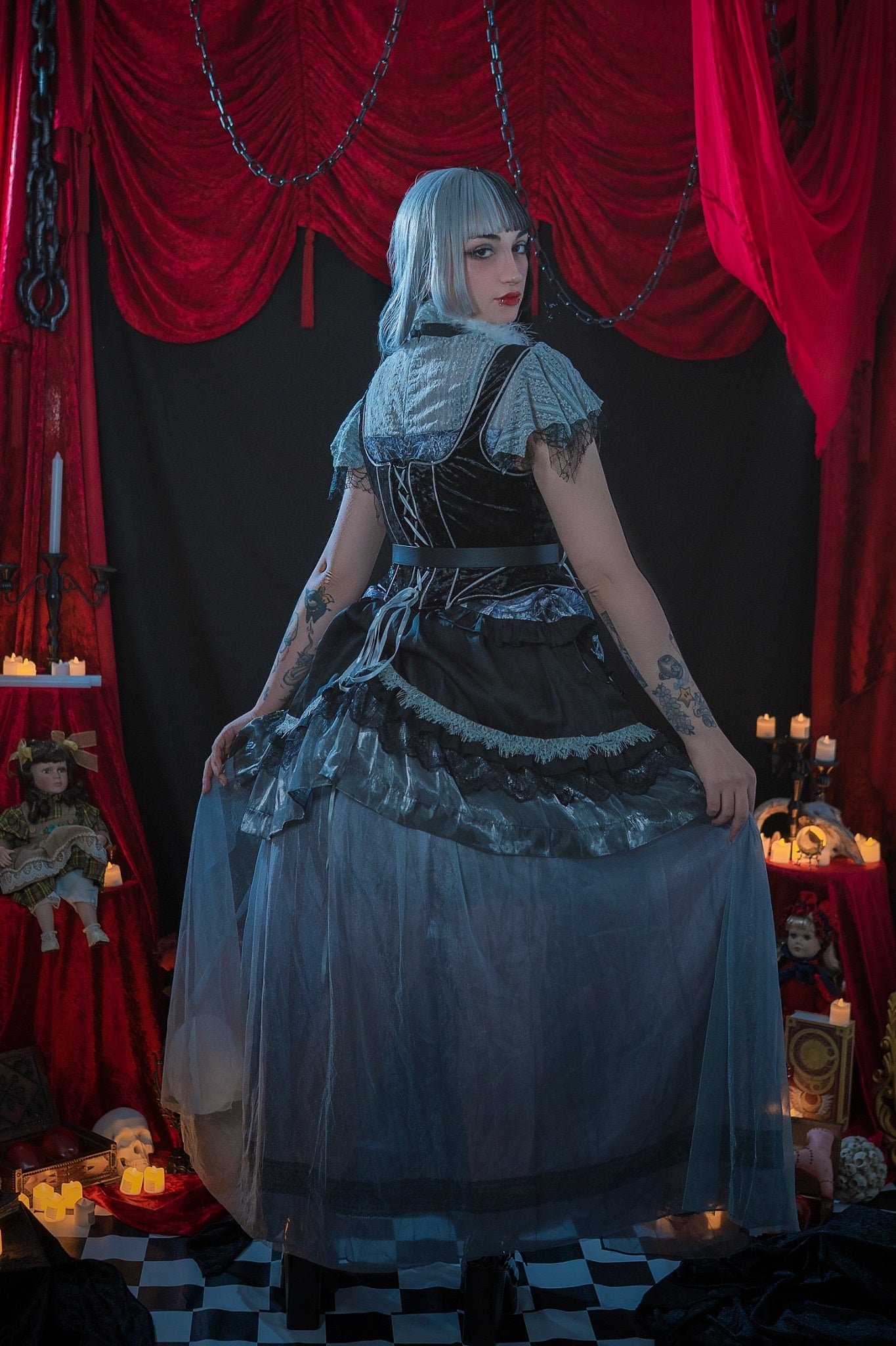 Moonlit Gothic Enigma OP Dress (Black Silver)