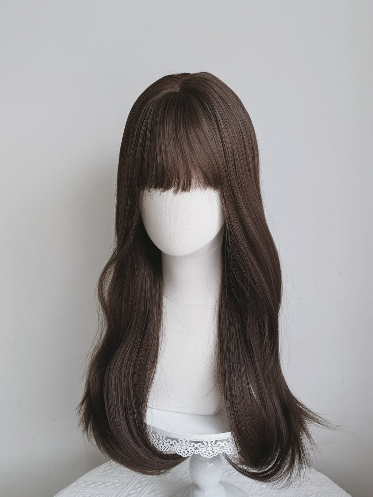 Brown Long Straight Wig with Bangs