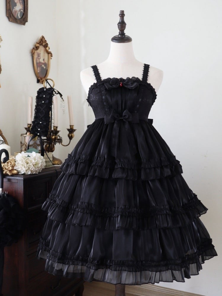 Black Tiered Ruffle Skirt High Waist Jumper Skirt