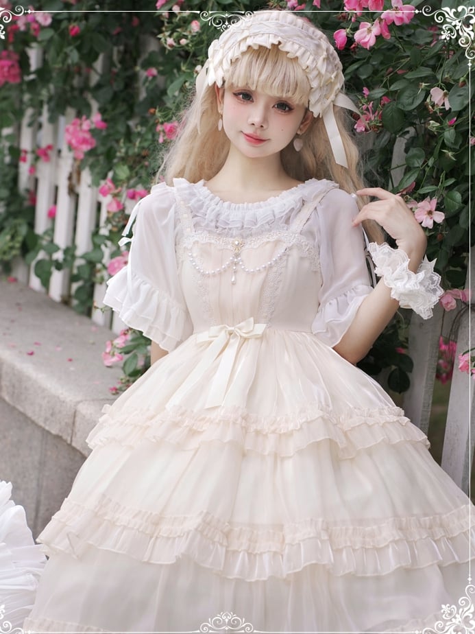 Apricot Tiered Ruffle Skirt High Waist Jumper Skirt