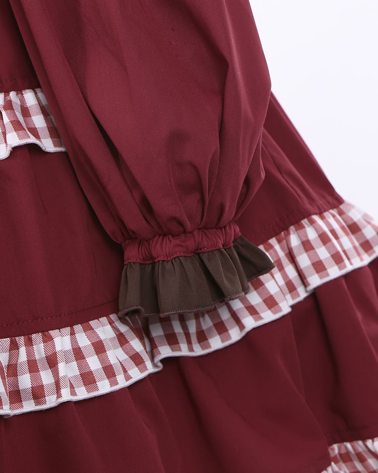 Little Red Riding Hood Full Set - Bowknot Details Empire Waist Sweet One Piece + Hooded Cape