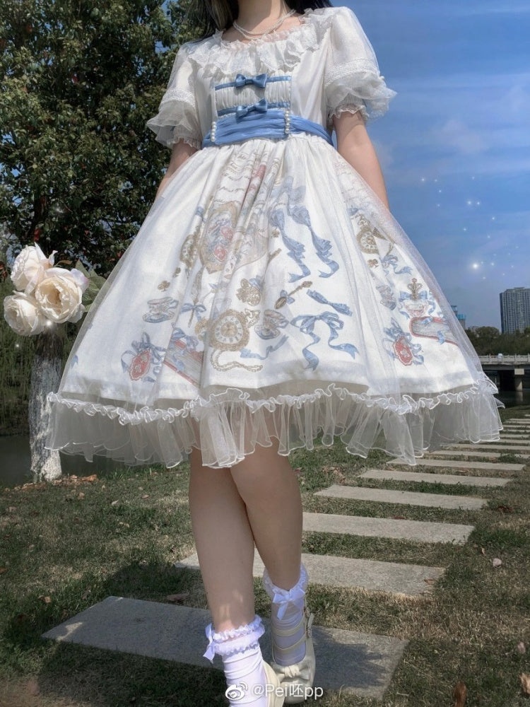 Dream For Alice Color White Bowknot Details Ruffle Hemline OP