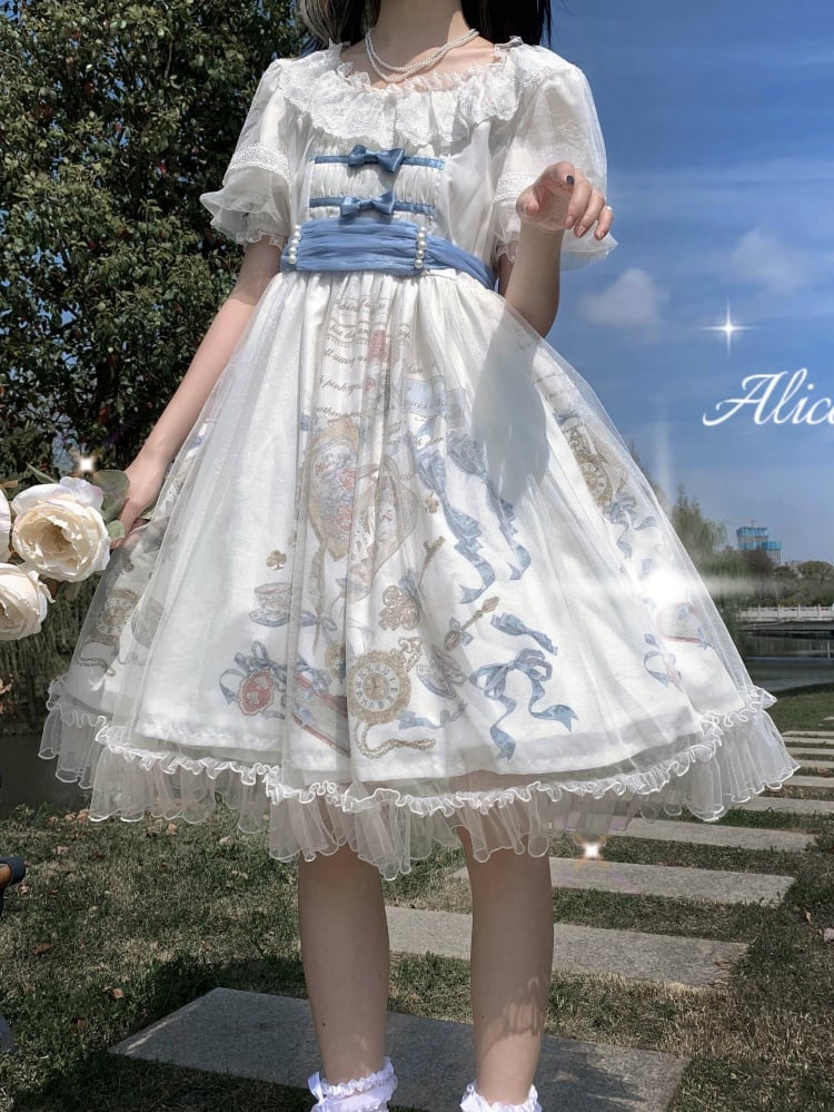 Dream For Alice Color White Bowknot Details Ruffle Hemline OP