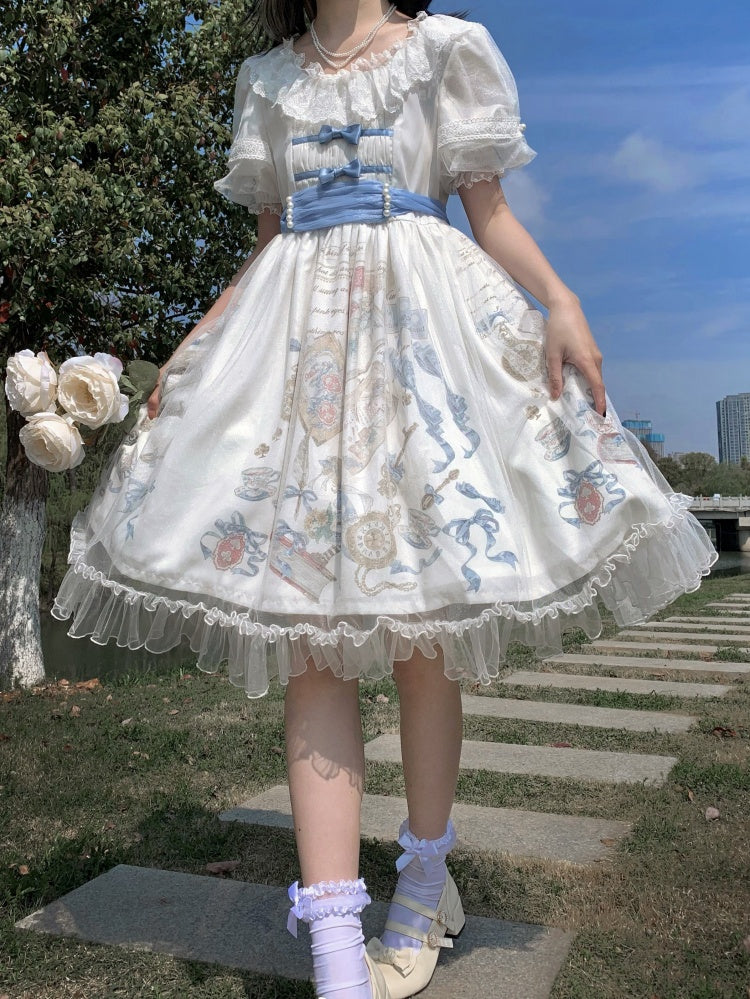 Dream For Alice Color White Bowknot Details Ruffle Hemline OP