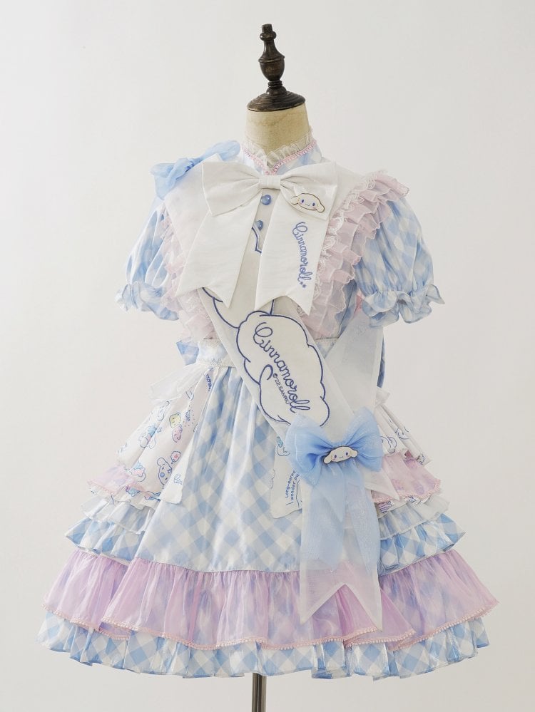 Cinnamoroll Birthday Party Dress Plaid Pattern Cinnamoroll Puppy Print One Piece