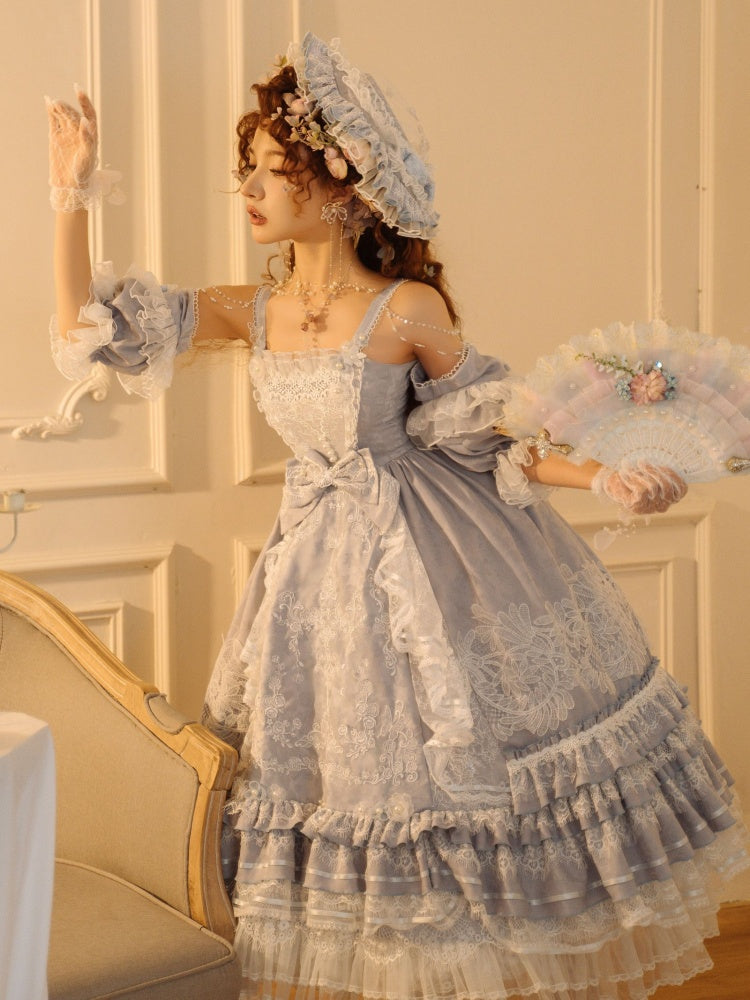 Diamonds and Stardust Gorgeous Butterfly and Roses Embroidery Lace High Waist Hime Dress