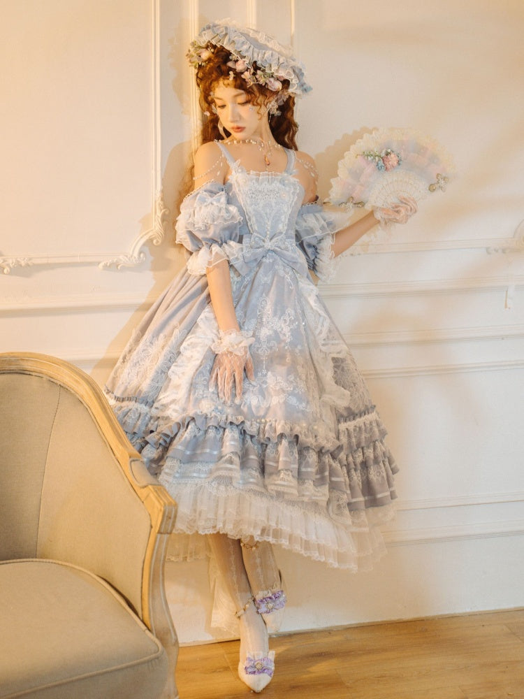 Diamonds and Stardust Gorgeous Butterfly and Roses Embroidery Lace High Waist Hime Dress