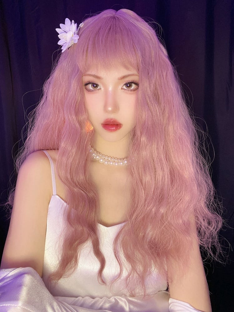 Dusty Pink Long Curly Synthetic Wig