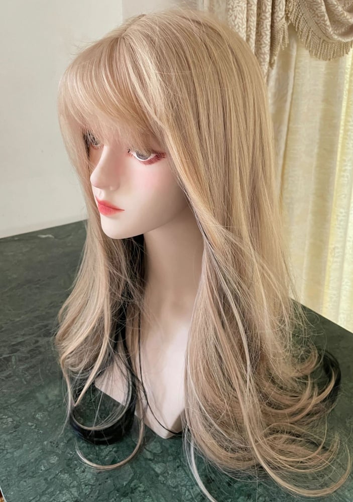 Blonde and Black Highlight Hair Color Long Wavy Synthetic Wig