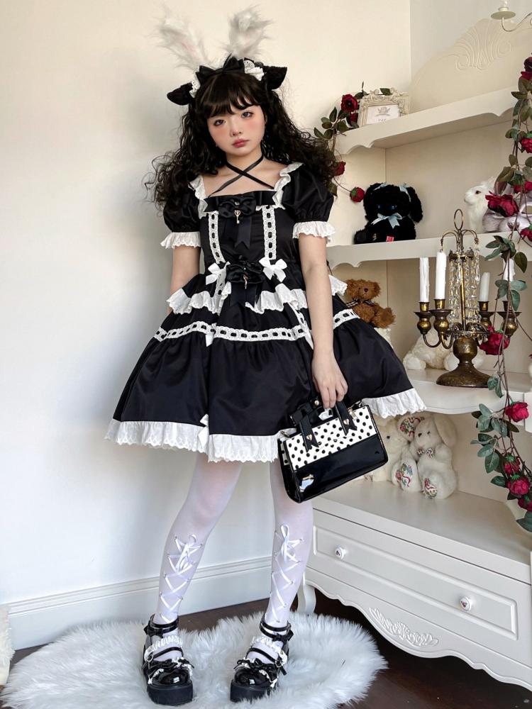 Dolls Frill Bowknot Details High Waist Short Sleeves One Piece