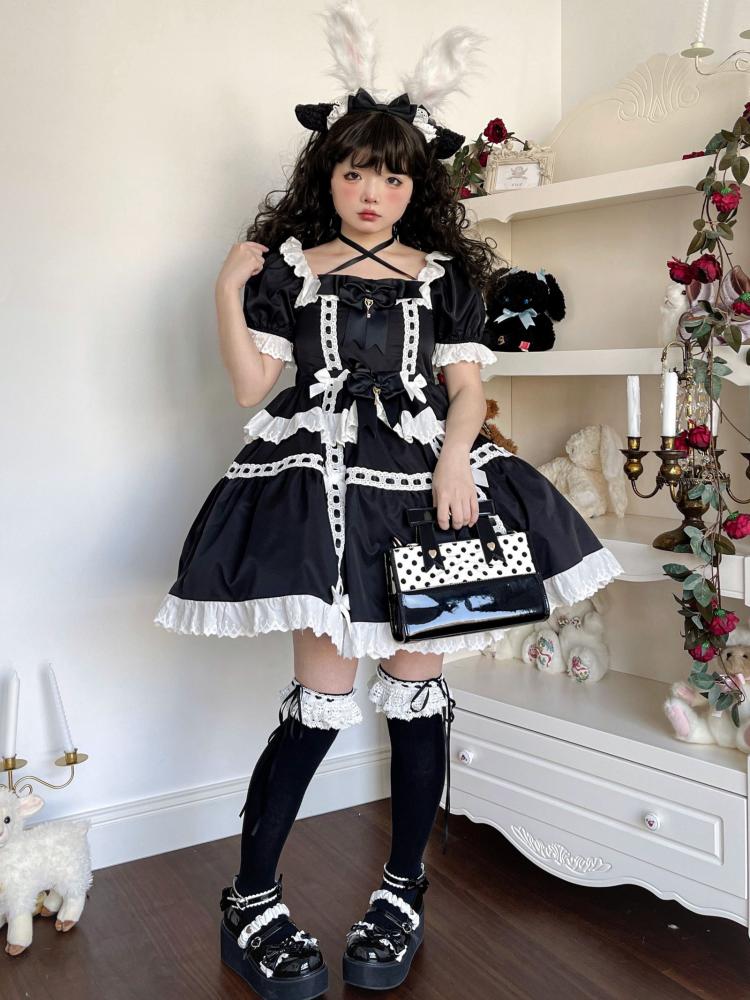 Dolls Frill Bowknot Details High Waist Short Sleeves One Piece