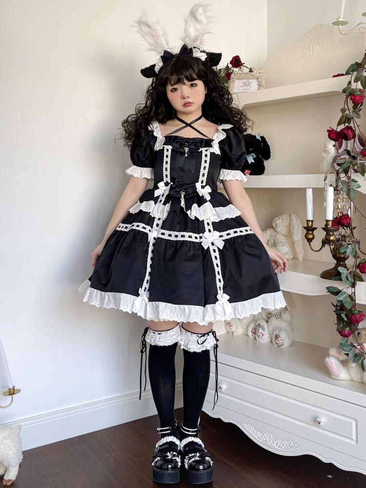 Dolls Frill Bowknot Details High Waist Short Sleeves One Piece