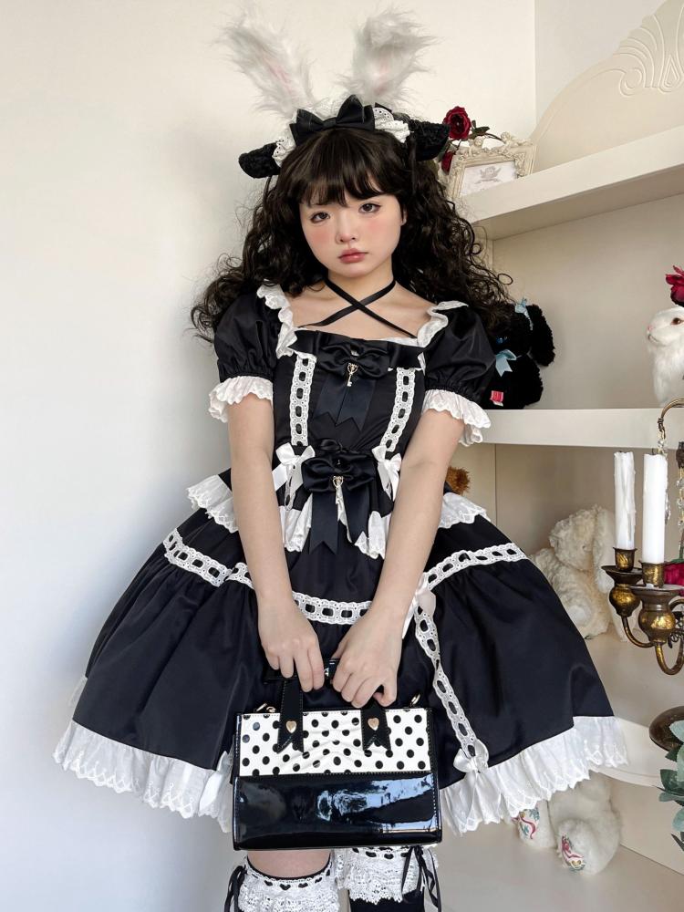 Dolls Frill Bowknot Details High Waist Short Sleeves One Piece