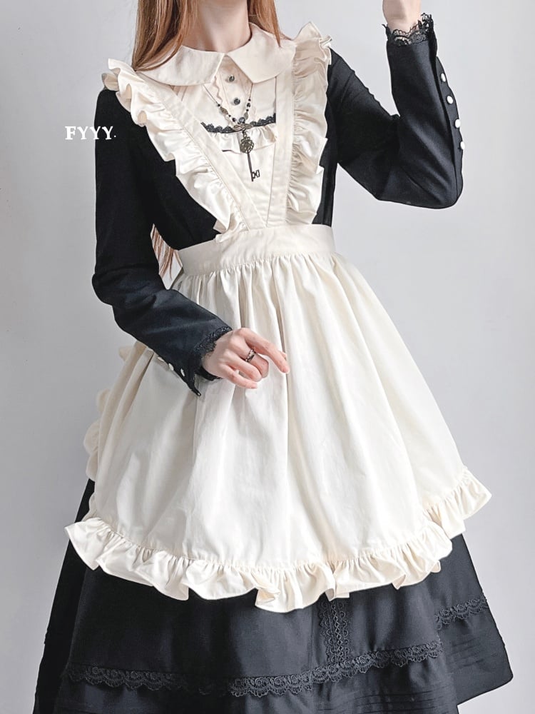 Clearance - Miss Grace Black Peter Pan Collar Long Sleeves Maid One Piece Full Set