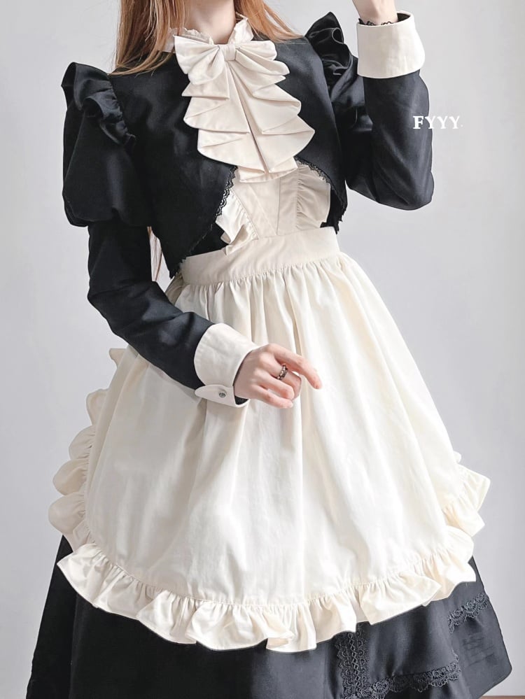 Clearance - Miss Grace Black Peter Pan Collar Long Sleeves Maid One Piece Full Set