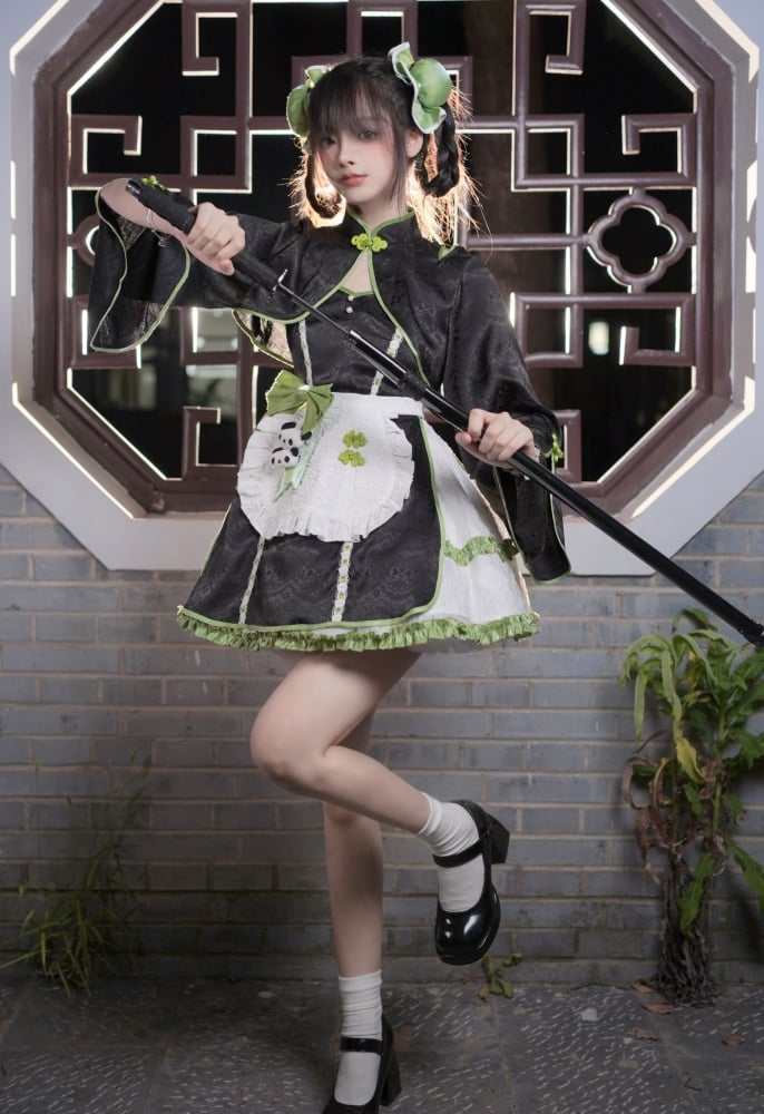 Green Qi Style Jumper Skirt +Bolero+Apron Full Set