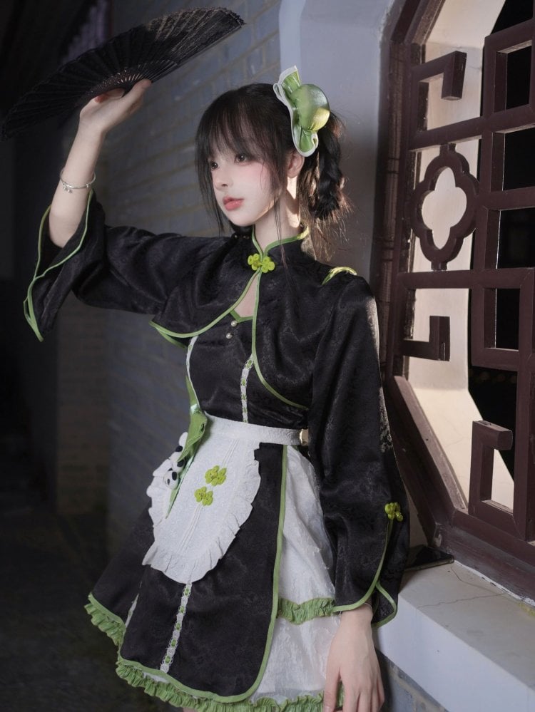 Green Qi Style Jumper Skirt +Bolero+Apron Full Set