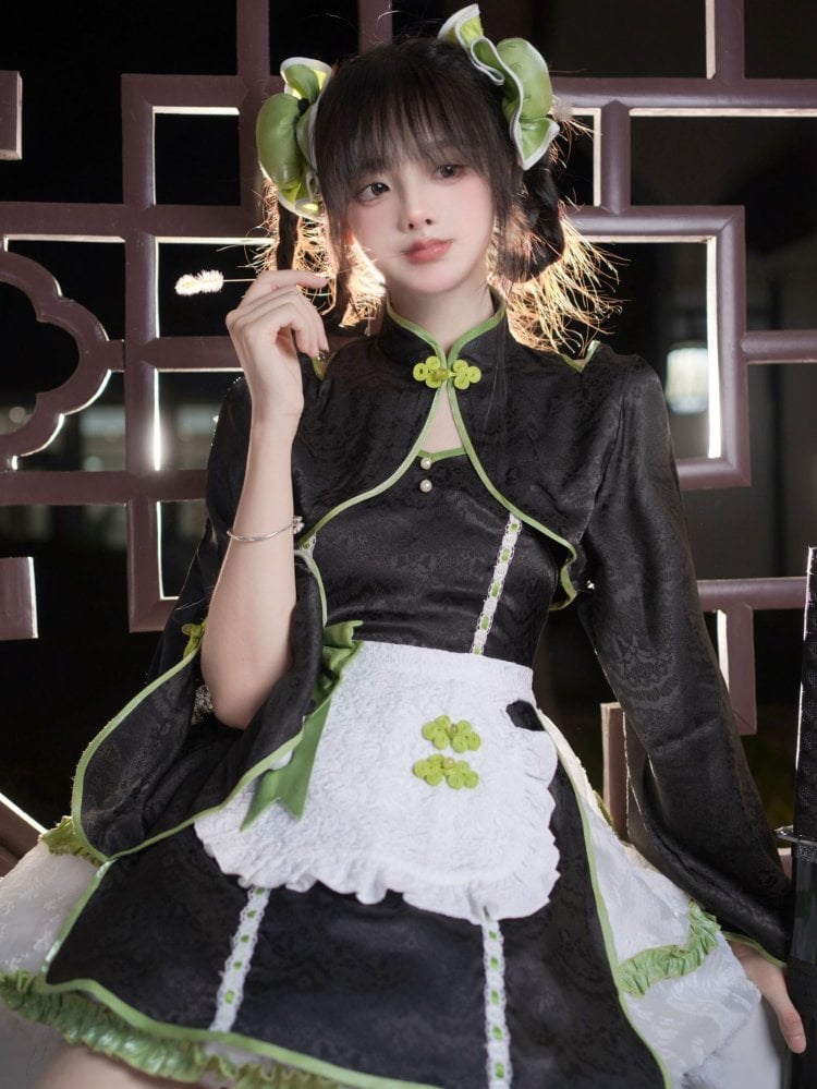 Green Qi Style Jumper Skirt +Bolero+Apron Full Set