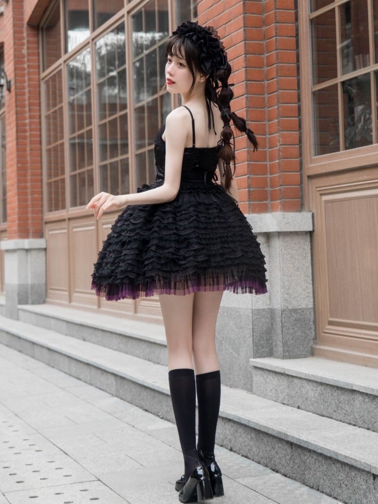 Boned Corset Waist Ballet Dress Jumper Skirt Black and Purple