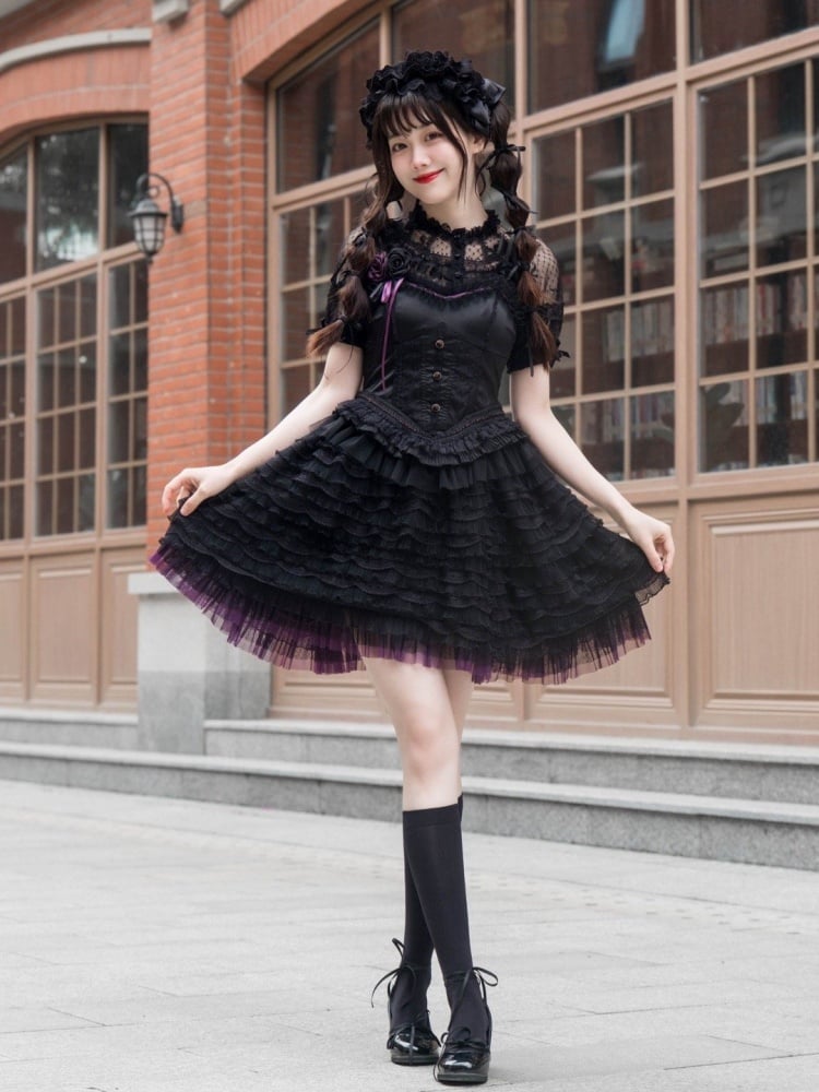 Boned Corset Waist Ballet Dress Jumper Skirt Black and Purple