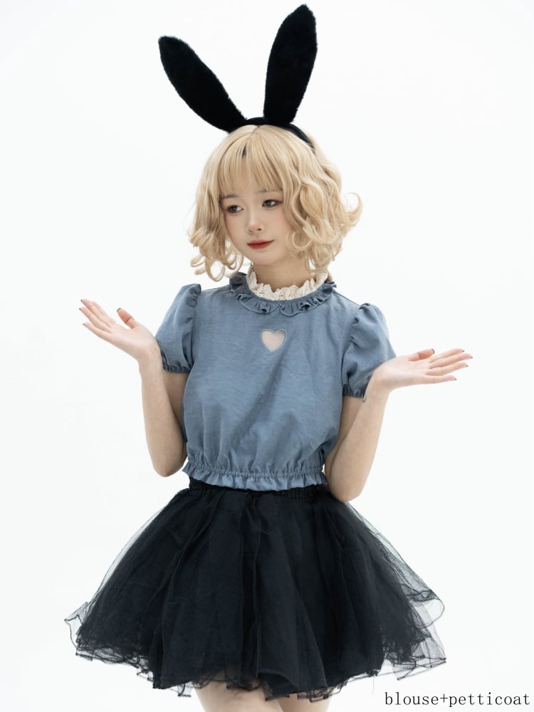 Black Plaid Bubble Skirt Jumper Skirt + Blue Blouse Set Alice in Wonderland Vibes Dress