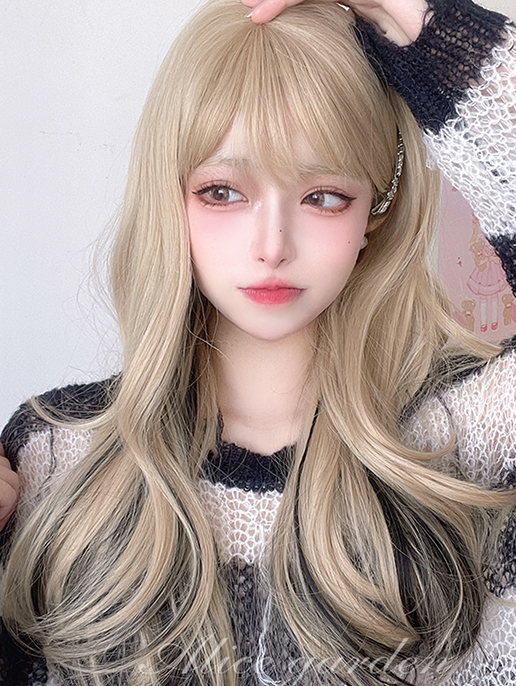 Waist Length Wavy Blonde Black Highlight Hair Color Synthetic Wig