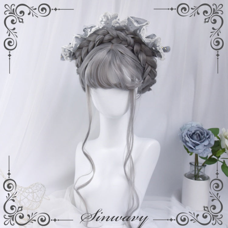Light Gray Long Curly Synthetic Wig with Bangs