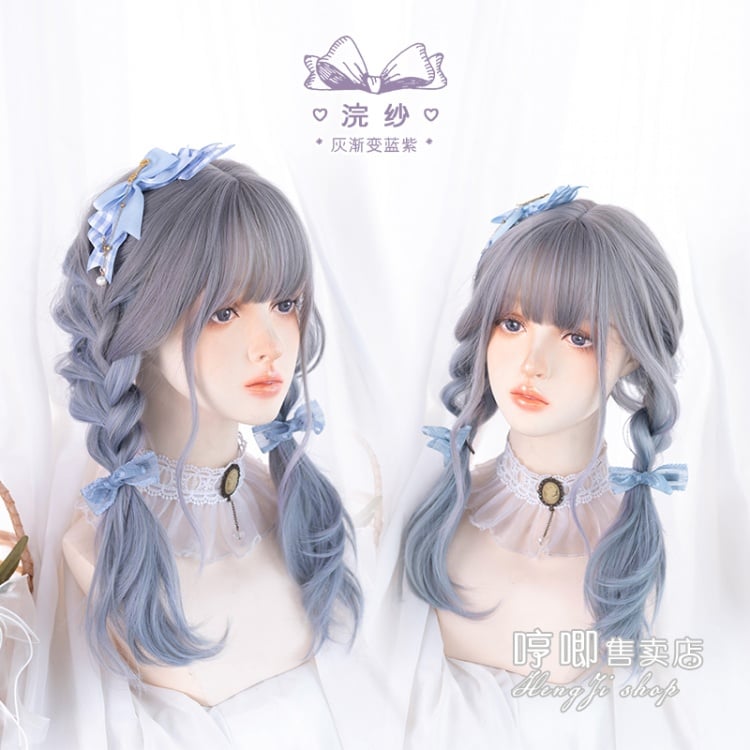 JK Light Blue Gradient Mid-length Curly Synthetic Wig
