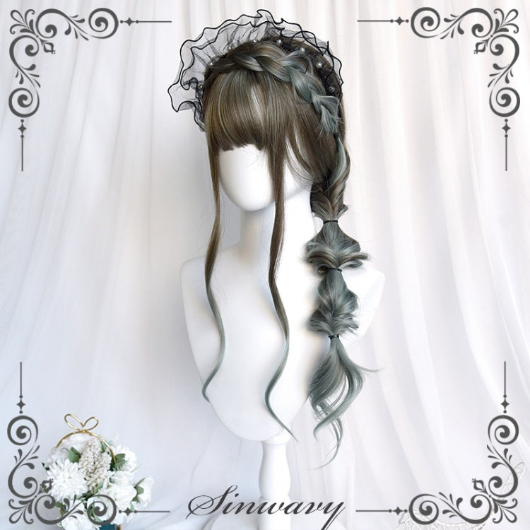 Cang Graident Long Curly Synthetic Wig with Bangs