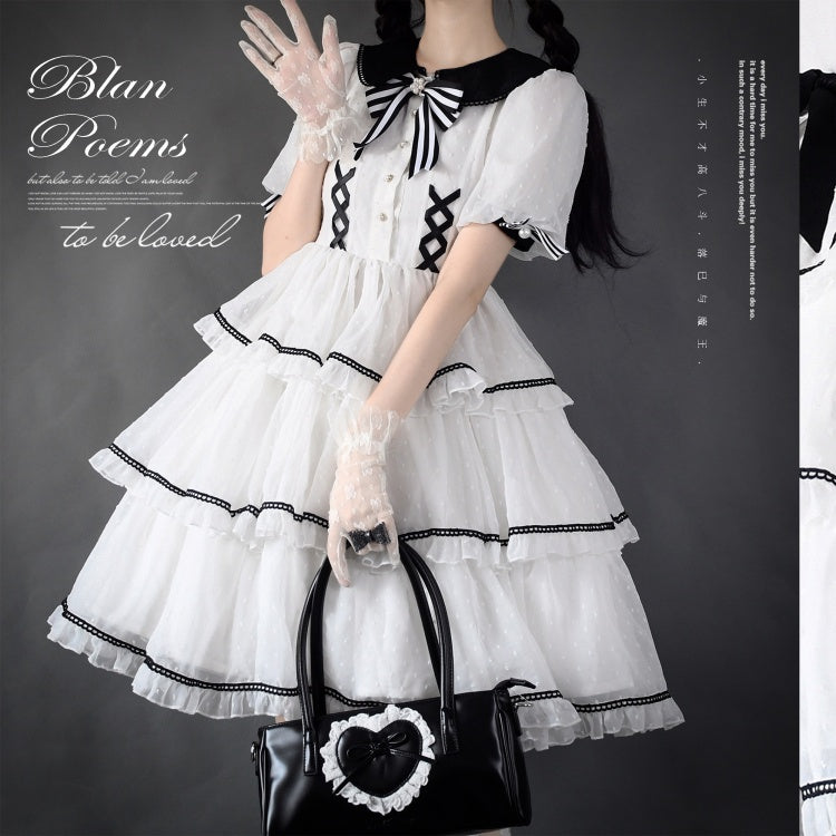 Bran Poetry Peter Pan Collar Short Sleeves Tiered Skirt Sweet One Piece