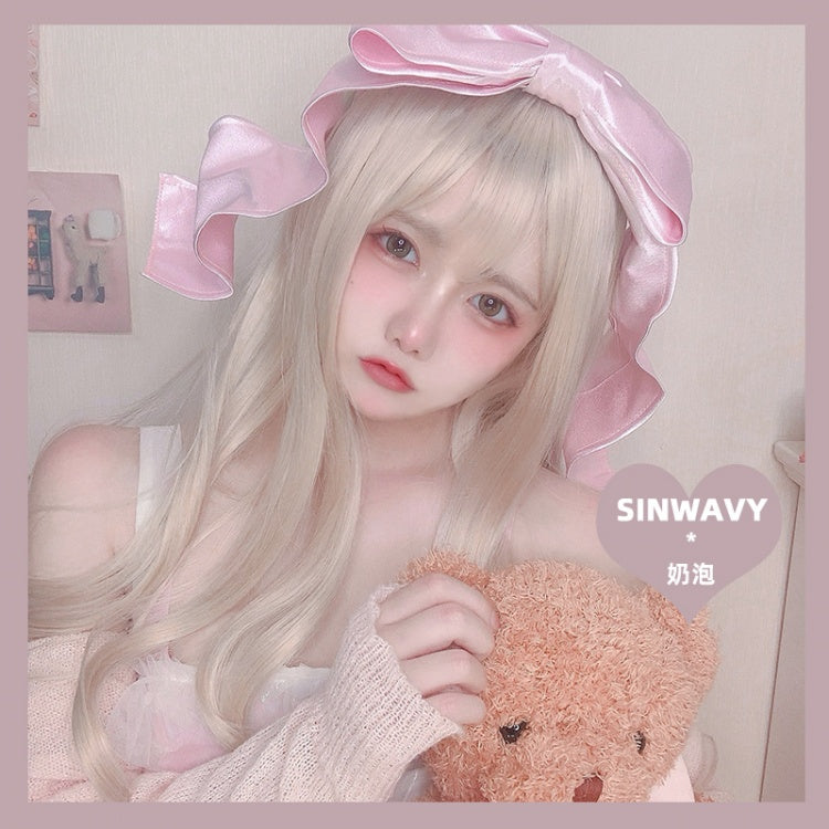 Milk Froth JK Long Curly Synthetic Wig with Bangs