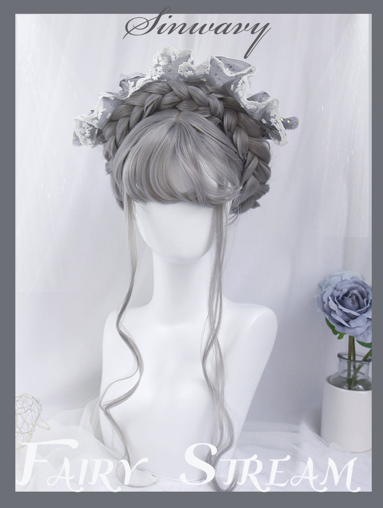 Light Gray Long Curly Synthetic Wig with Bangs