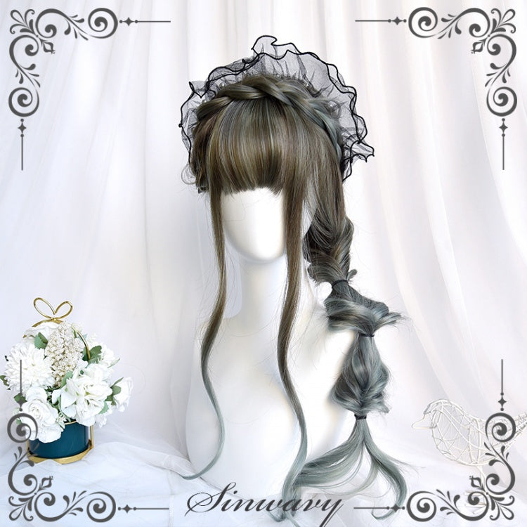 Cang Graident Long Curly Synthetic Wig with Bangs