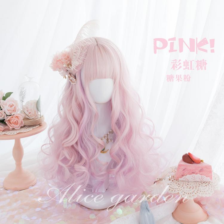 Candy Pink Long Roman Roll Synthetic Wig