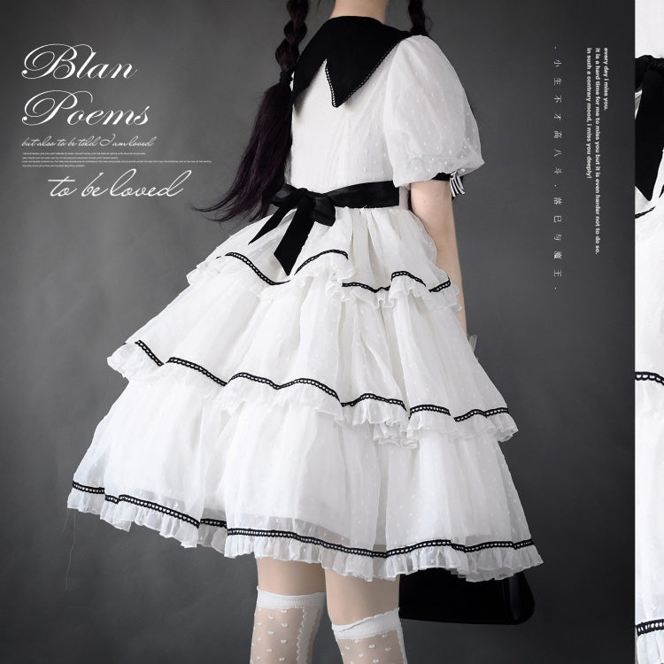 Bran Poetry Peter Pan Collar Short Sleeves Tiered Skirt Sweet One Piece