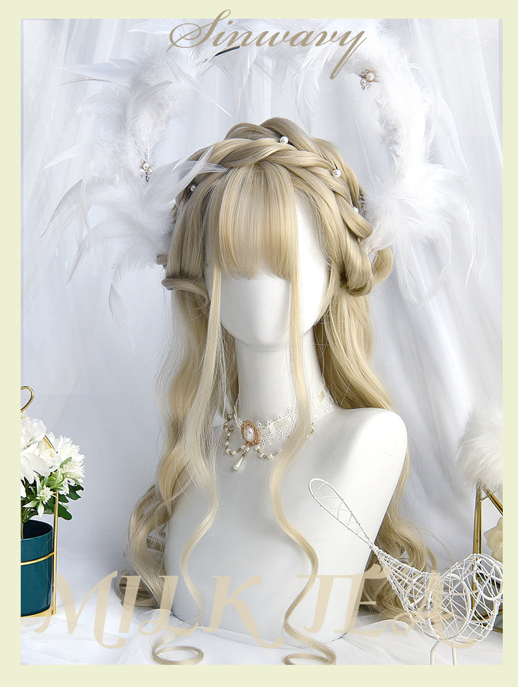 Bobo Milk Tea Long Curly Synthetic Wig with Bangs