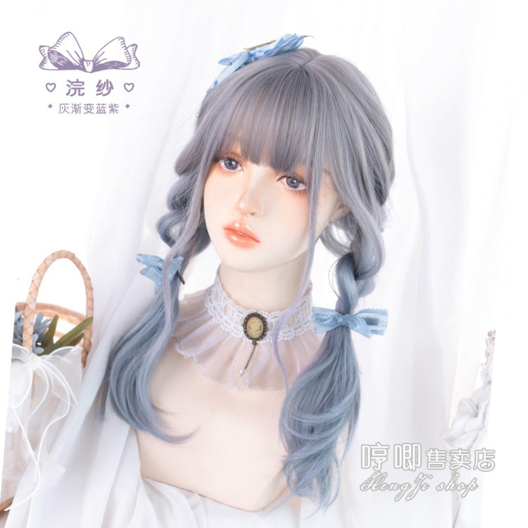 JK Light Blue Gradient Mid-length Curly Synthetic Wig