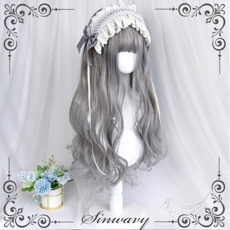 Light Gray Long Curly Synthetic Wig with Bangs