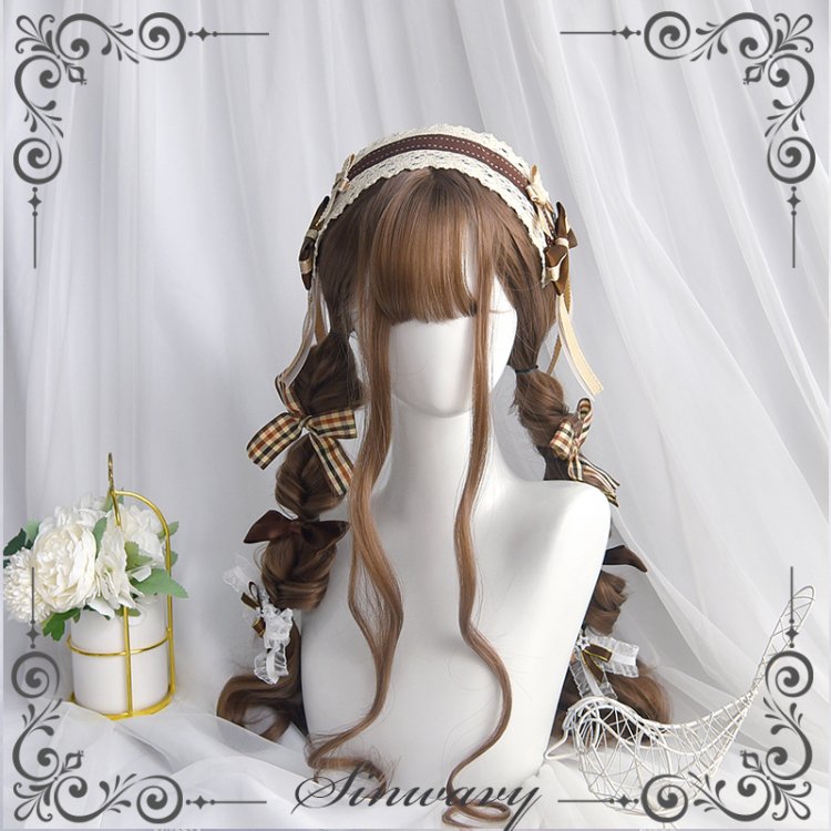 Bobo Milk Tea Long Curly Synthetic Wig with Bangs