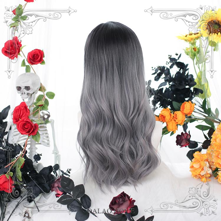 Gray Gradient Long Wavy Curly Synthetic Wig